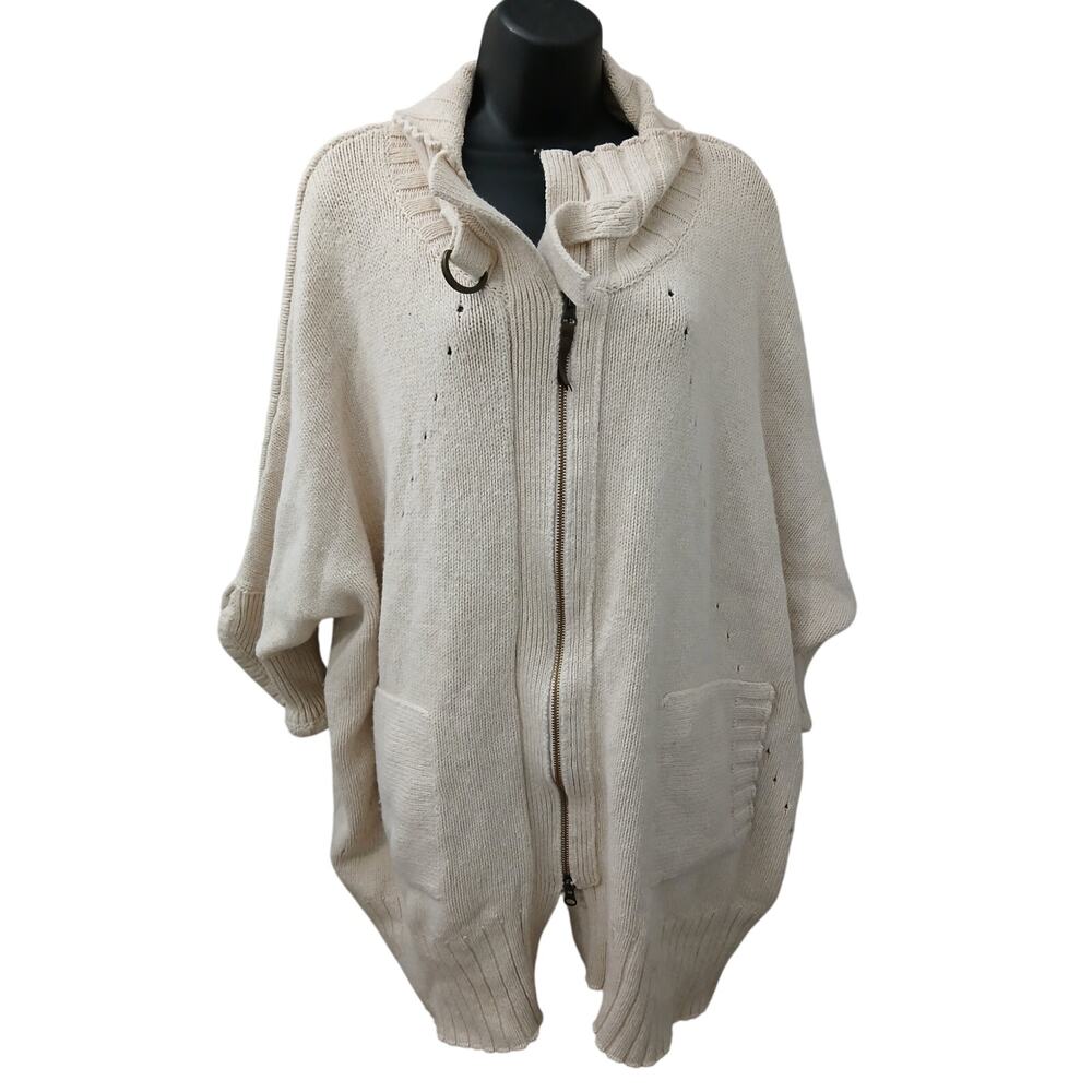 Soft Surroundings Artsy Cozy Comfy Fall Creme Knit Zip Up Sweater Jacket sz XL
